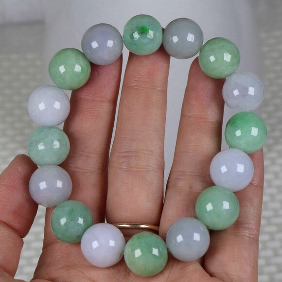 Certified Green/Lavend 100% Natural A Jade jadeite Φ13.5 mm Bead Bracelet Bangle - Picture 9 of 9